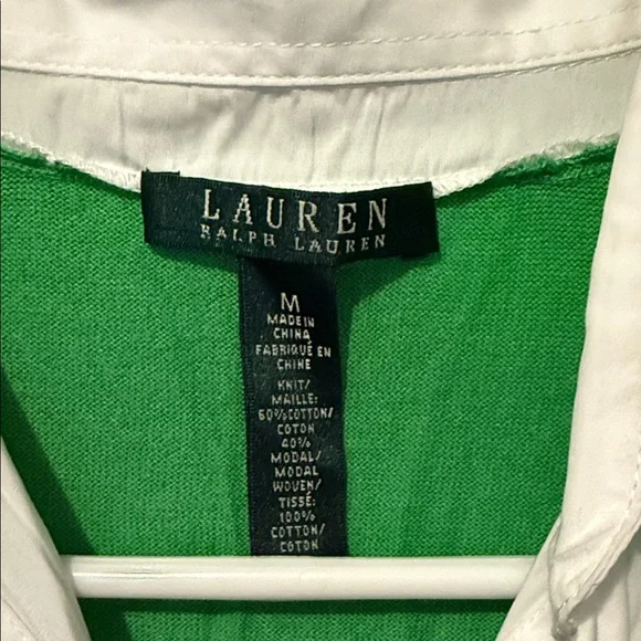 Lauren Ralph Lauren Green Sweater with White Collar and Hemline Medium - Picture 2 of 8
